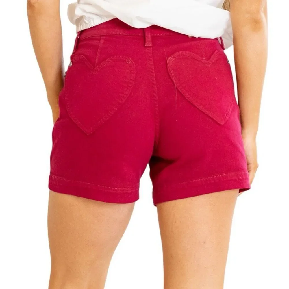Judy Blue Ruby Red Heart Pocket Tummy Control Shorts Size 2XL NWT